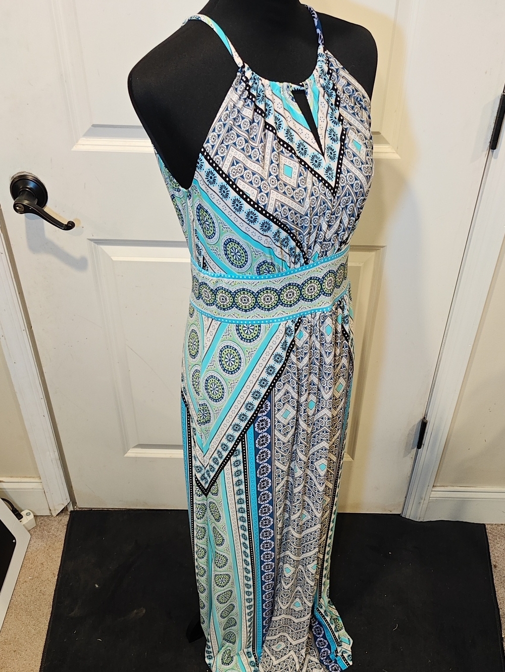 London Times Blue & Teal Paisley Halter Maxi Dress